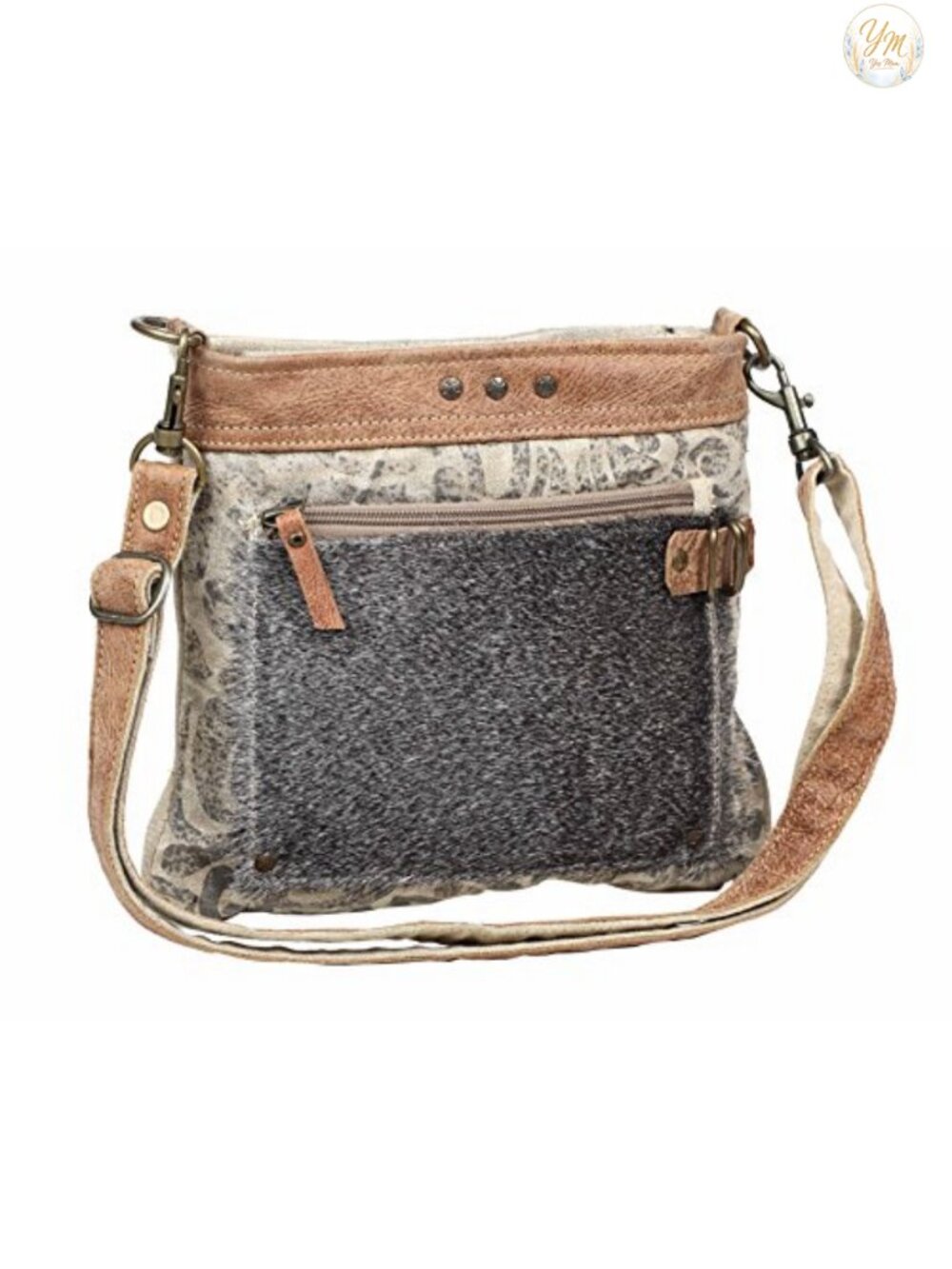 Upcycled Canvas Crossbody Bag with Leather Strap Floral Purse
